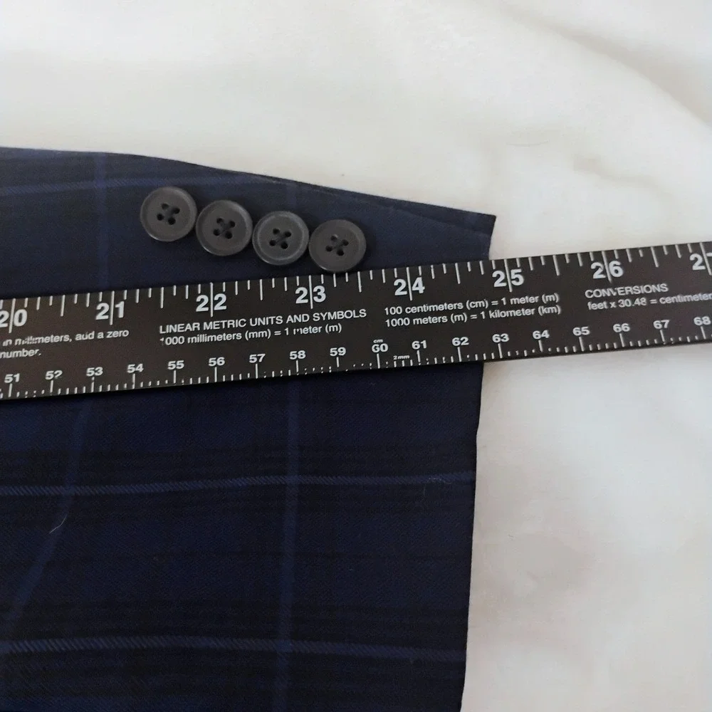 Michael Strahan Collection Mens 40R Navy Blue Windowpane Plaid Blazer Sport Coat